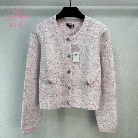 Chanel Pink Round Collar Wool Cardigan Sweater