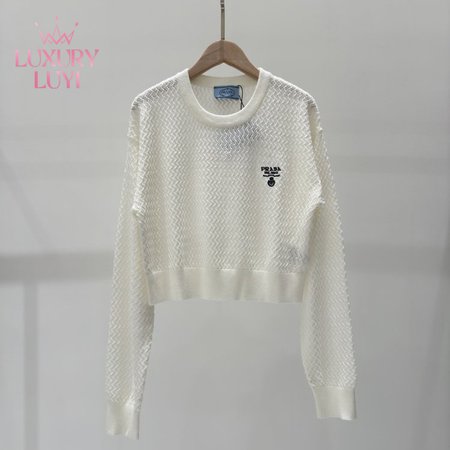 Prada Hollowed-out crew neck knitted Sweater