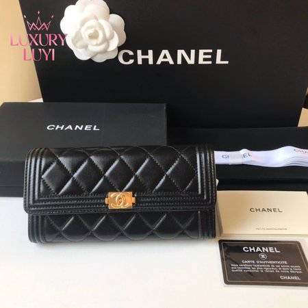 Chanel Boy Long Clip Black Gold Buckle