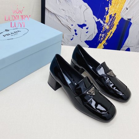 Prada Chocolate Glossed-leather Loafers