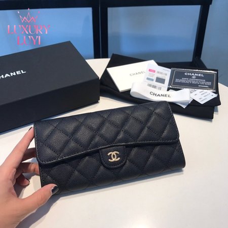 Chanel Flap Gusset Wallet Quilted Diamond Large Black