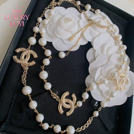 Chanel Gold CC Scatter Pearl Long Necklace