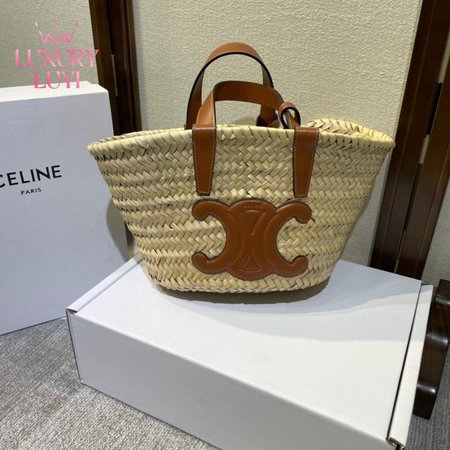 Celine Triomphe Classic Basket Bag In Palm Leaf Calfskin Tan