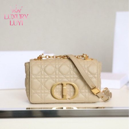 Small Dior Caro Bag Beige Soft Calfskin Cannage