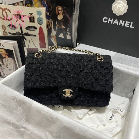 Chanel Black Boucle CC Medium Flap Bag