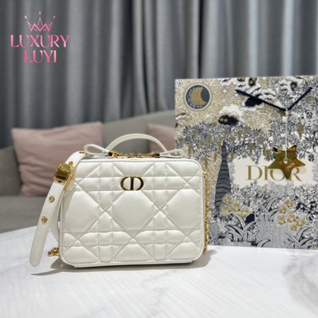 Dior Caro Box Bag Latte Quilted Macrocannage Calfskin