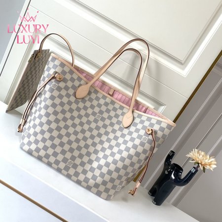 Neverfull Damier Azur GM Rose Ballerina Lining