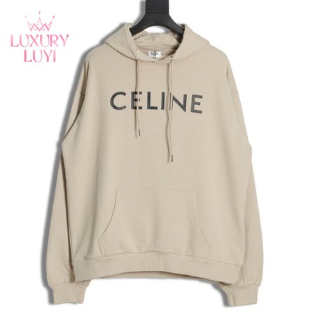 Celine Loose Hoodie In Cotton Fleece Stone Beige / Black