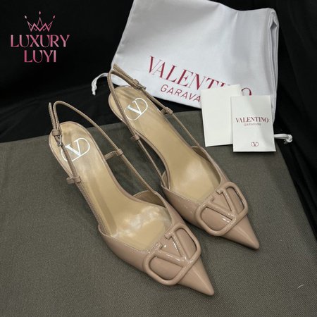 Valentino Beige Patent Leather VLOGO Slingback Pumps