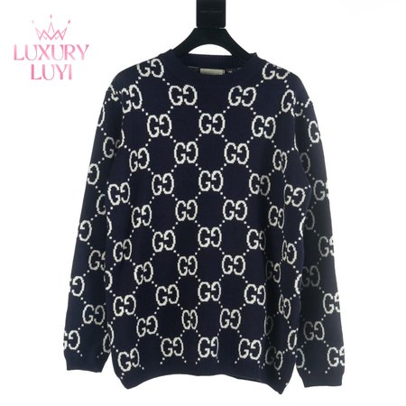 Gucci GG All Over Crewneck Sweater Navy