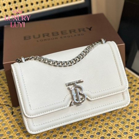 Burberry Leather Small TB Bag White