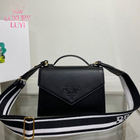 Prada Monochrome Saffiano And Leather Bag Black 1BD317