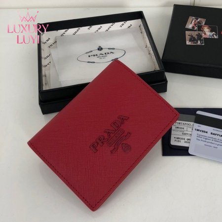 Prada Small Saffiano Leather Wallet Red 1MV204