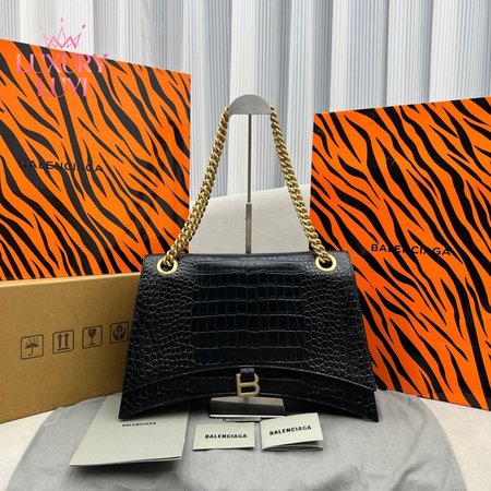 Balenciaga Crush Large Chain Bag Crocodile Embossed In Black