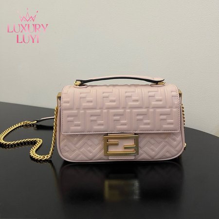 Fendi Baguette Chain Midi Pink Nappa Leather Bag