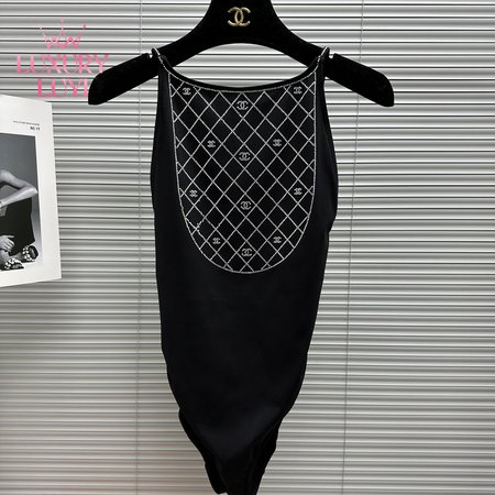 Chanel Swimsuit Stretch Jersey Strass Black Silver