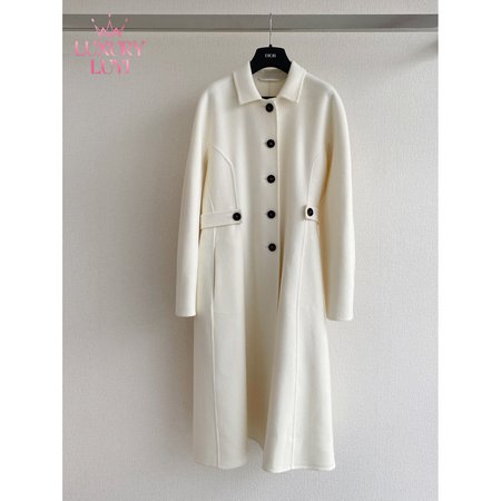 Dior Single-Breasted Long Double-Faced Cashmere Coat White