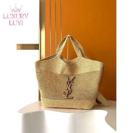 YSL ICARE Maxi Raffia Shopping Bag