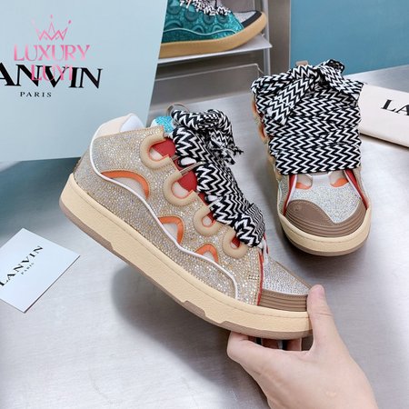 LANVIN Curb sneakers in Leather and strass beige STRA-H2105 Size 35-45