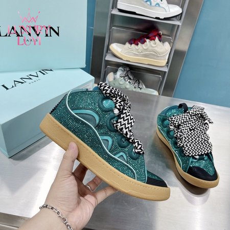 LANVIN Curb sneakers in Leather and strass navy blue STRA-H21281 Size 35-45