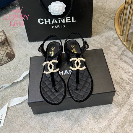 Chanel Lambskin Sandal Black Metal 35-39