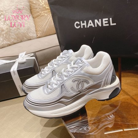 Chanel Sneakers Fabric & Laminated White/Silver 35-41