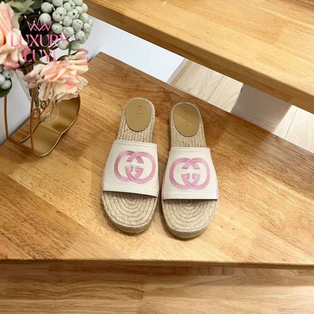 Gucci Espadrille Slide With Interlocking G White/Pink 35-41