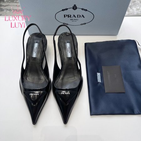 Prada Brushed Leather Slingback Pumps Black 35-40