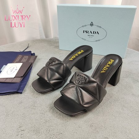 Prada Quilted Nappa Leather Heeled Sandals Black 35-40