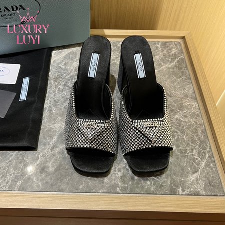 Prada High-Heeled Satin Slides With Crystals 35-42